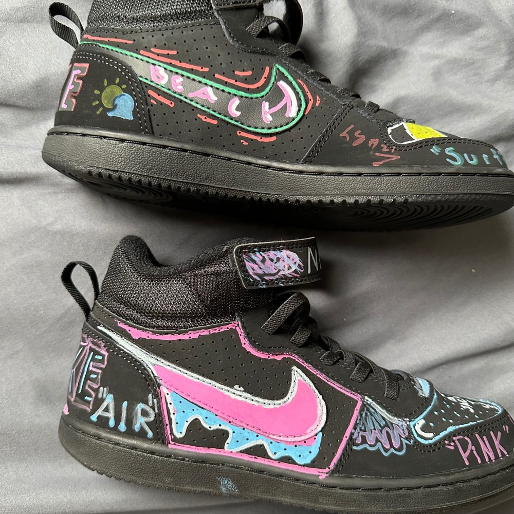 Nike Court Borough Mid 2 Custom Cactus Jack NBA Black Neon Kids Shoes 2Y 870026 - Picture 7 of 11